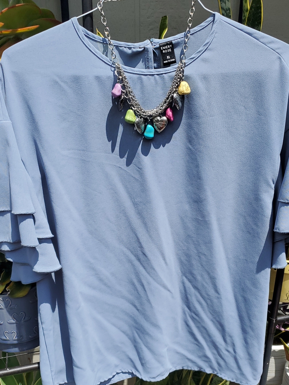 Women's Blue Blouse With Necklace